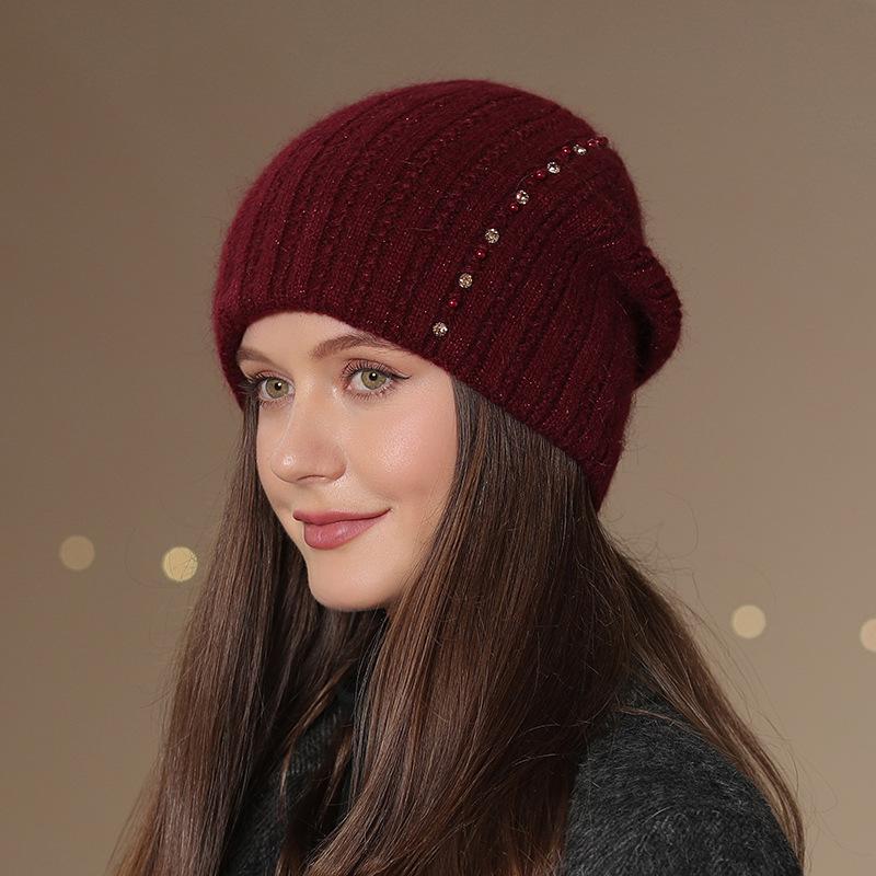 Hats Women's Autumn Winter Thick Warm Woolen Hats Middle-aged Elderly Mothers' Hats Cold Proof Pullover Hats Rabbit Hair Knitted Hats