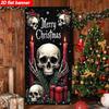 2D Dark Merry Christmas Skull Door Banner, Spooky Gothic Holiday Backdrop