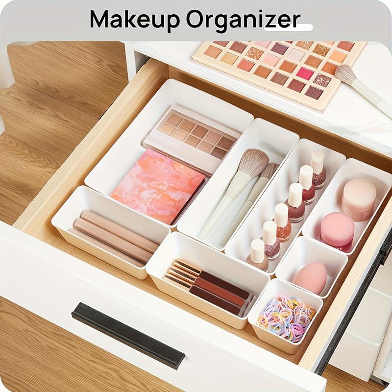 Colorful 25pcs Clear Plastic Drawer Organizer 4 Sizes Vanity Drawer Dividers Storage Separation Bins for Make Up Kitchen Utensils