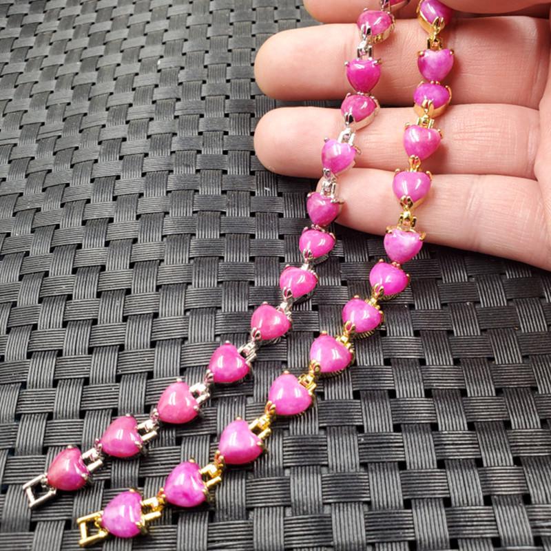 Heart-Shaped Peach Quartzite Jade Bracelet for Women Silver Variant - Approx. 17 cm