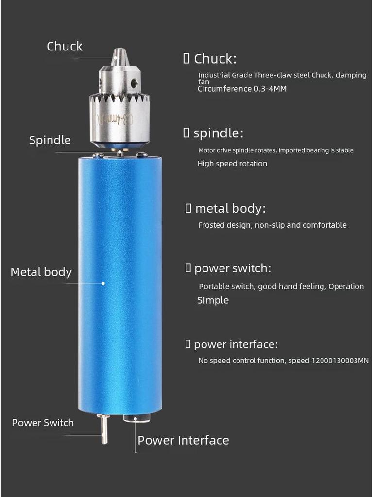 Modrá kovová mini elektrická bruska s britskou a americkou zástrčkou, 12V2A plynule nastavitelná rychlost, ruční malá elektrická vrtačka.