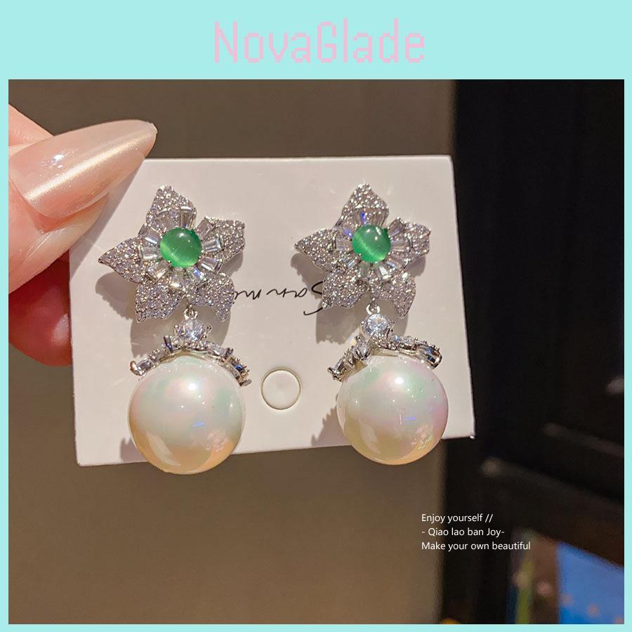 Sternförmige Zirkonia-Perlenohrringe für Damen Modeschmuck mit Stahlsteckern