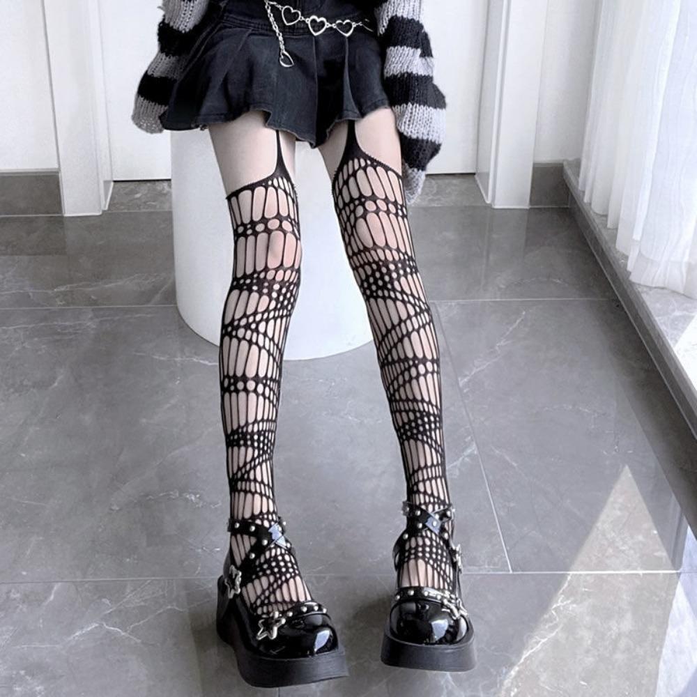 Spice Girl Beautiful Legs Net Red Knee Socks Sexy Suspenders Pantyhose Women's Japanese Black Jk Socks High Tube Hollow Net Socks Thin