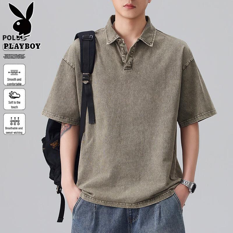 PLAYBOY Men s Pure Cotton Loose Fit Short Sleeve Polo Shirt 2XL