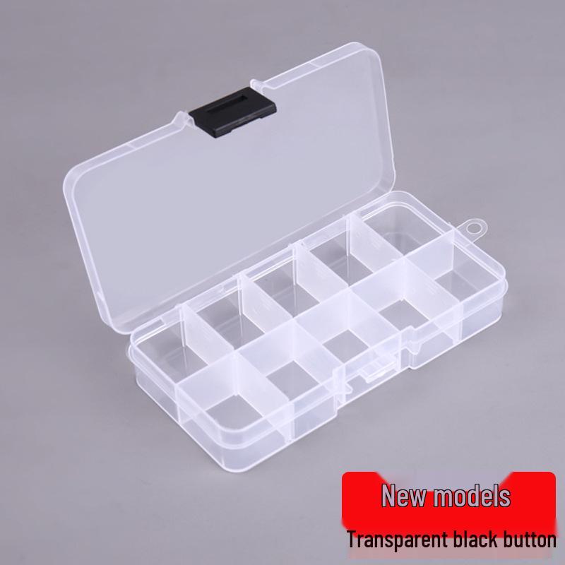 Compact 10-Compartment Clear Plastic Box with Removable, Sortable Dividers for Component Storage