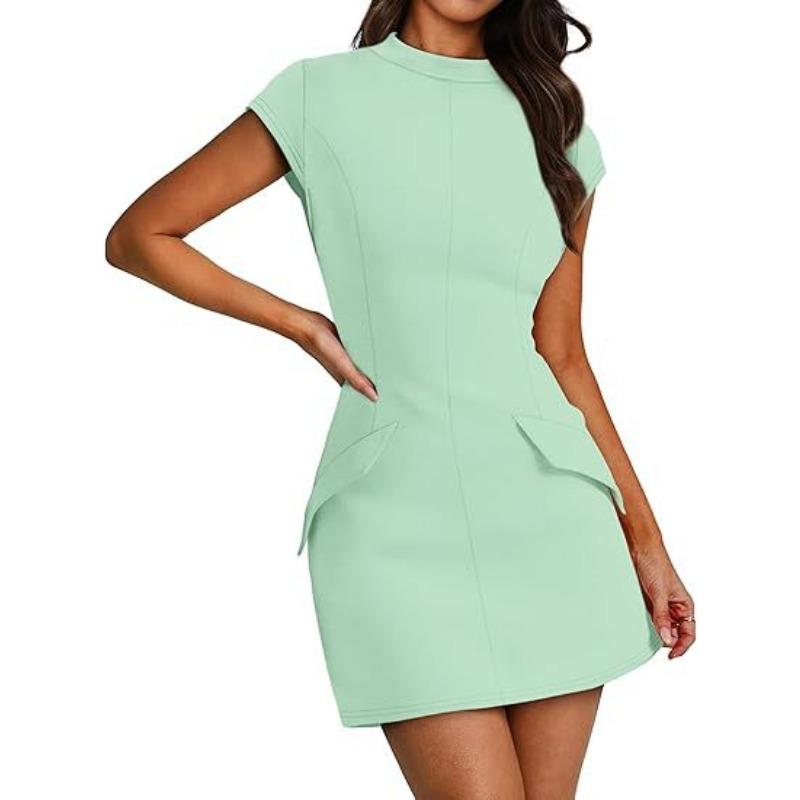 Rochie de damă cu gât rotund, strâmtă, de petrecere, cu mâneci scurte