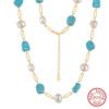 Effie Queen Vintage Natural Turquoise Bracelet With Baroque Pearl 925 Sterling Silver Turquoise Stone Chain Bracelet Party MPB16