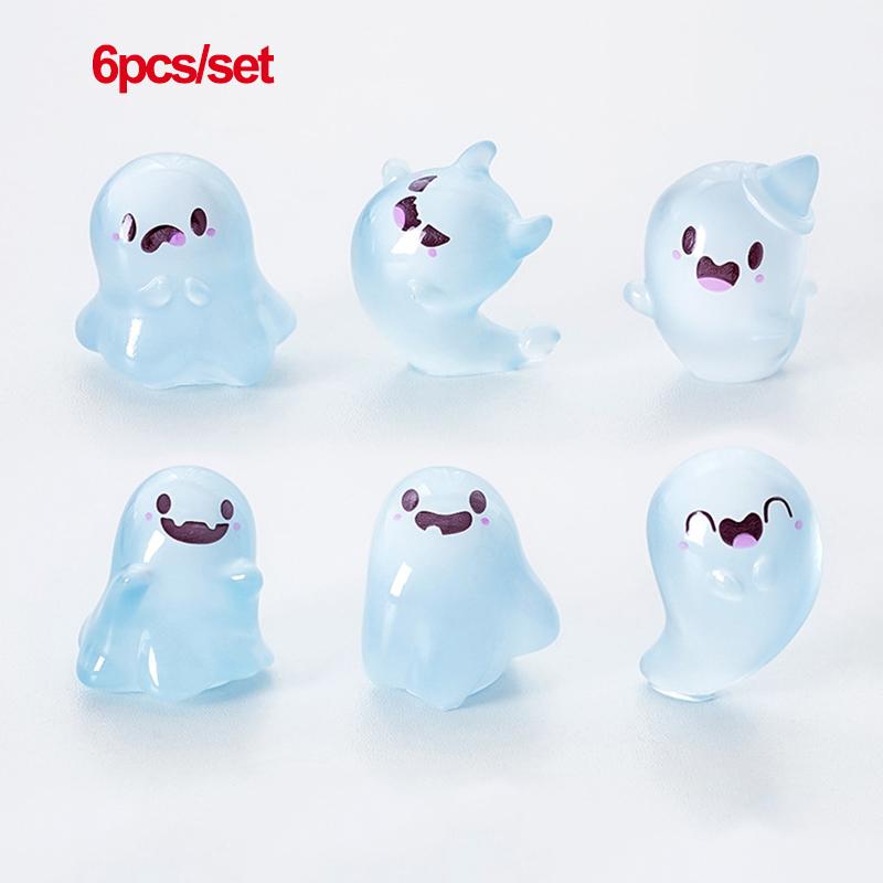 Halloween Luminous Landscape Ornament 6PCS Set Resin Ghost Statue Green Light Glow In Dark Fun Home Car DIY Decoration Gift