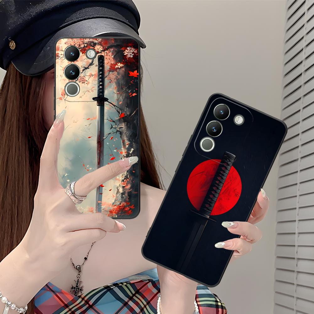 Katana Samurai Ronin Sakura Phone Case for VIVO V60 V50 V40 V30 V29 V27 V25 V23 Pro Lite 5G Colorful Printing Cover Pretty Cover