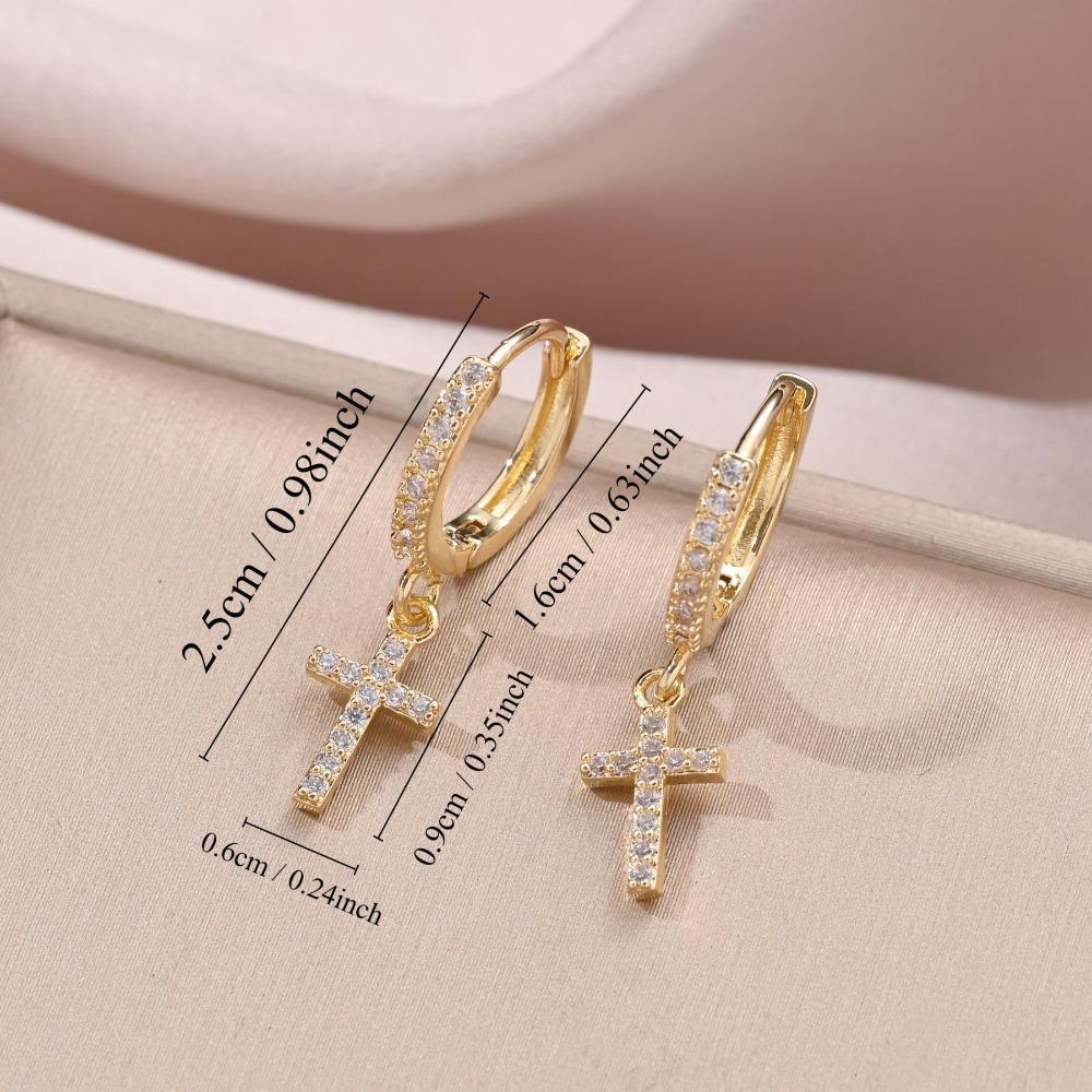 Pendientes de Aro Cruzados Hiphop para Hombres Mujeres, Pendientes de Metal con Incrustaciones de Circonita de Cristal, Joyería Pop Punk Genial Regalo