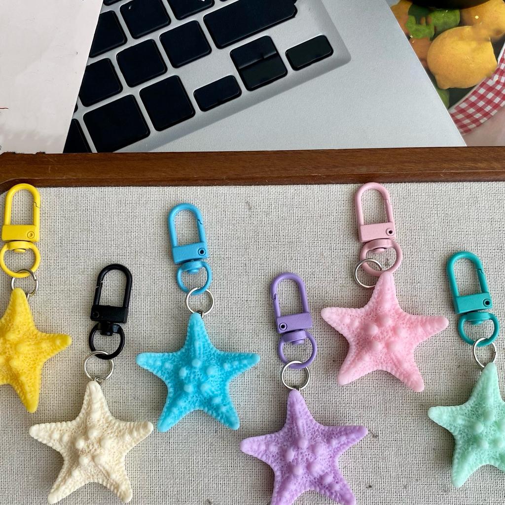 Colorful Starfish Keyring Sea Star Shaped Keychain Handmade Pentagrams Pendant Key Chain Handmade Bag Accessories