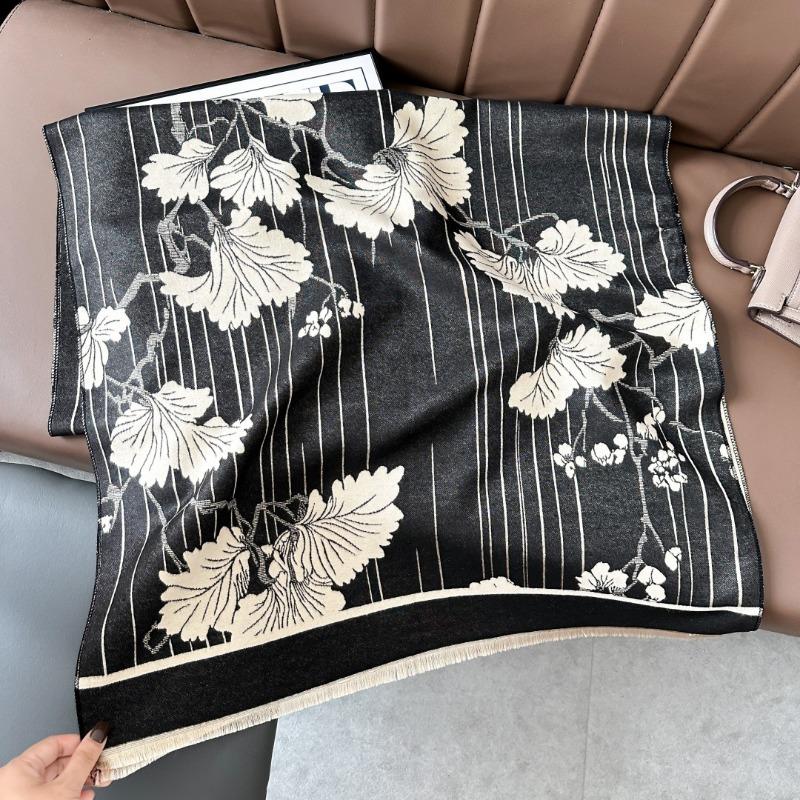 Landscape painting imitation cashmere scarf women's high-end office air-conditioned room thickened warm long trendy scarf