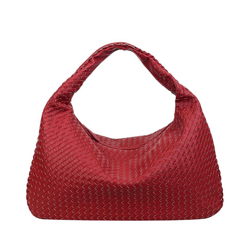 Simple Hand Woven Bag, Women's Fashionable Soft Leather Commuting Shoulder Bag, Versatile and Large Capacity