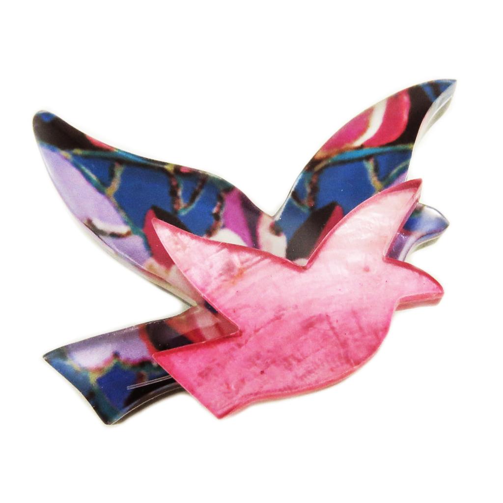 Les Trésors De Lily [R4279] - Handmade Brooch 'Mistinguette' Blue Pink (dove) - 50x40mm