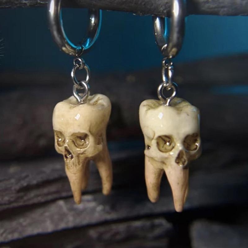 Fashionable Sturdy Resin Gothics Skull Hoop Earrings Punk Styles Handmade Craft Supplies Dark Horror Jewelry Women