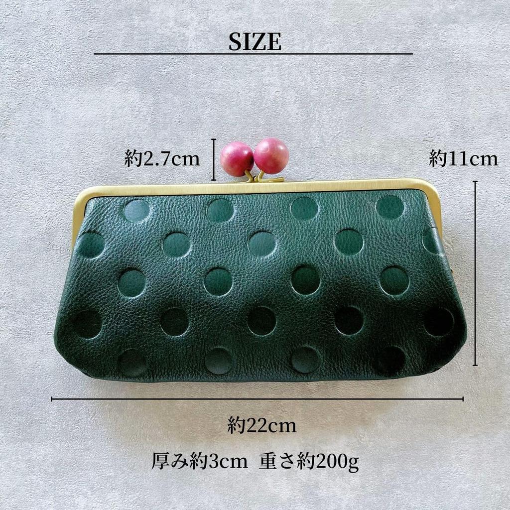 ASIAN ZACCA Cbr0002 Genuine Leather Double Kiss-Lock Long Wallet Dot Greige Square Frame Wooden Bead Clasp Made In Japan