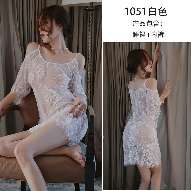 Sex underwear sexy temptation pajamas backless transparent large size suspender lace eyelash nightdress