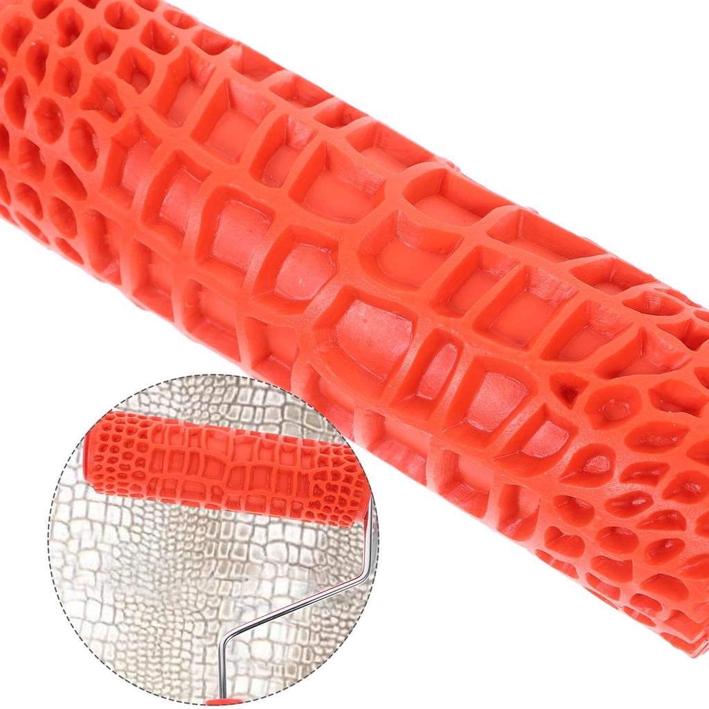 Housoutil Grain Pattern Paint Rubber Textured Pattern Roller with Handle for DIY Wall Decoration Roller, Material,
