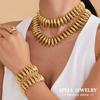 Chunky Choker Necklace Bracelet Set In Stainless Steel 18k Gold Plated Shuttle Beaded Thick Short Necklaces Bracelets For Women