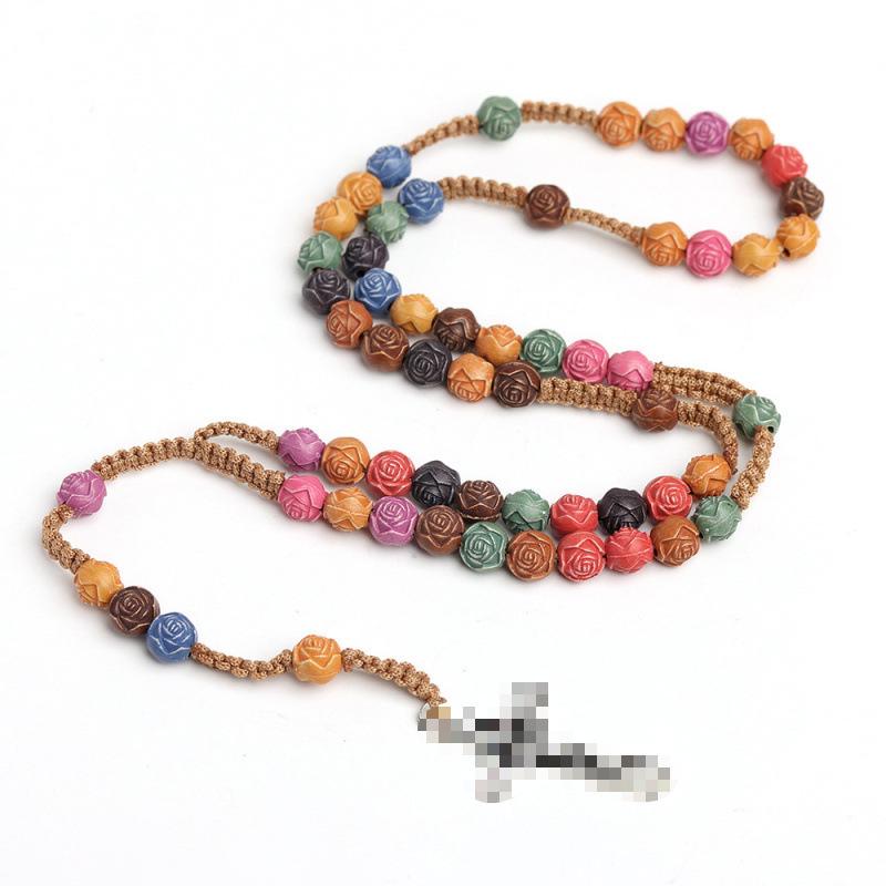Colorful Cross Rose Prayer Beads Necklace - Easter Gift Jewelry