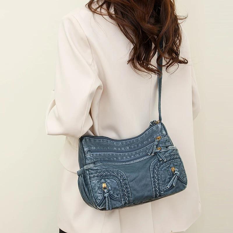 Retro Style Shoulder Bag Casual Crossbody Purse for Women Multi Pockets PU Leather Shoulder Bag Suitable for Daily Outings, Commuting, Shopping