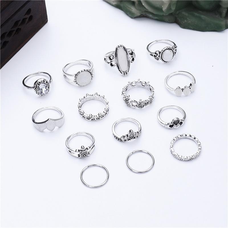 Fashion Women Carved Starry Sky Rhinestone Knuckle Rings Set 14 In 1