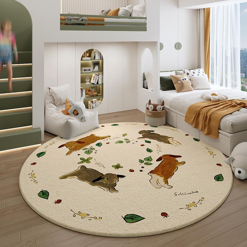 Cartoon Style Carpets for Living Room Thicken Anti-slip Children Rug Cute Round Bedroom Decor Plush Carpet Fluffy Soft Study Mat