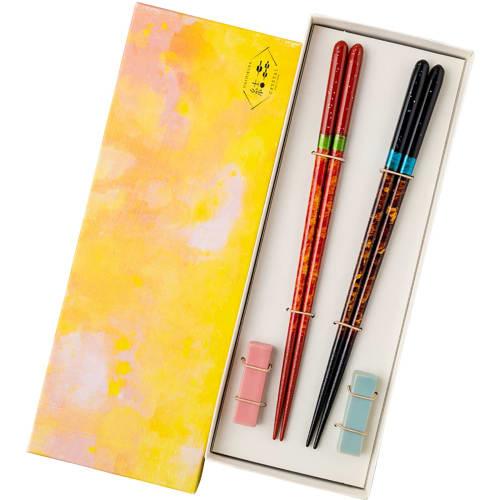 

Hashikura Matsukan (Hashikura Matsukan) Dishwasher-Safe Pair of Natural Wood Chopsticks for Couples, 22.5cm, with Chopstick Rest, Crystal Night Sky De
