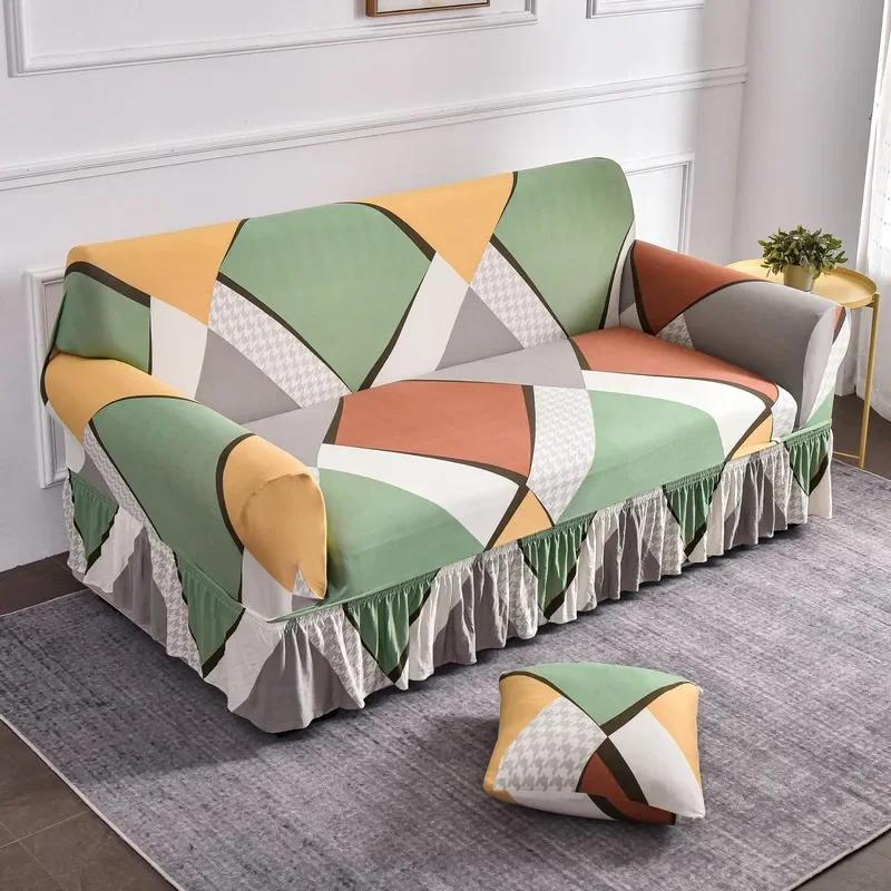 1 2 3 4 Seater Nordic Flowers Stretch Sofa Covers Elastic Spandex Sofas Skirt Cover for Living Room Universal Couch Slipcovers