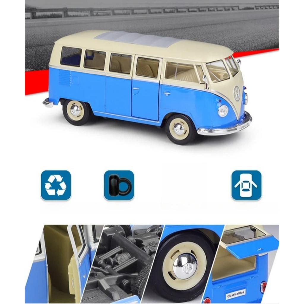 Welly 1/24 Volkswagen T1 BUS 1963 Alloy City BUS Model Diecast Metal Toy Travel Bus Vehicles Car Model High Simulation Kids Gift