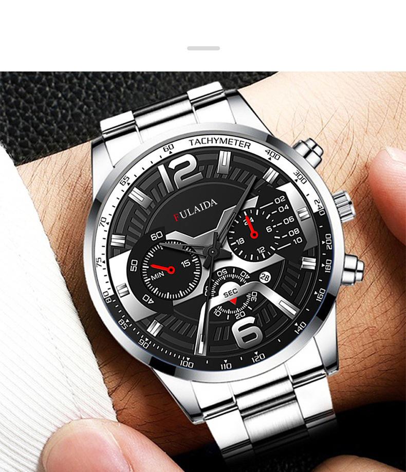 Men's Quartz Wristwatch: Stainless Steel Band, Luminous Hands, Date Display