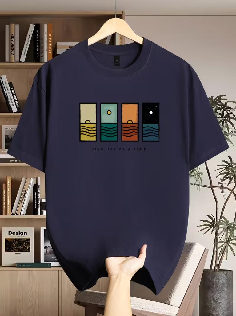 Summer Unisexs One Day At A Time Graphic TShirt Casual ONeck Short Sleeve Tee Minimalist Art Print Streetwear Tops For Unisex