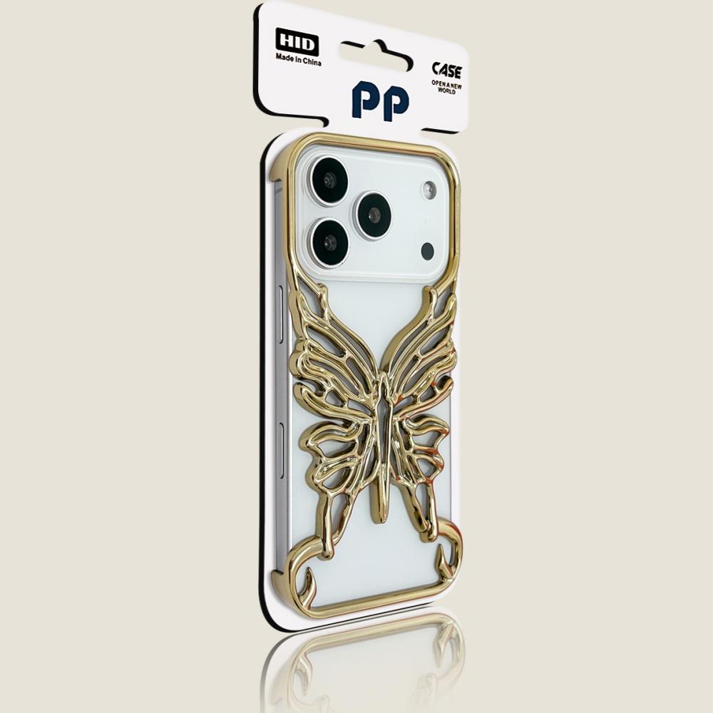 Artistic Hollow Butterfly Case For iPhone 17 Air 16 15 14 13 12 11 Pro Max Plus Hard PC 3D Cut-Out Plating Phone Funda