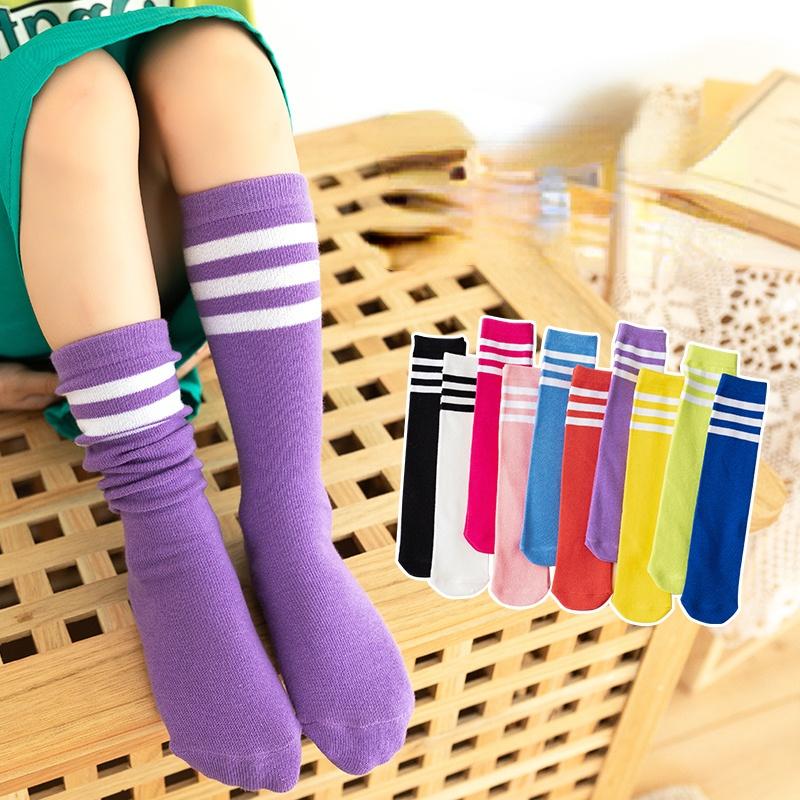 Kids Candy Colored Striped Cotton Knee High Socks Boys Girls Long Tube School Sports Socks