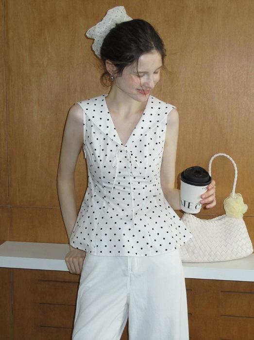 Navy Collar Polka Dot Slim-fitting Shirt, Vest, Women's Summer Korean Sweet Temperament Slim Sleeveless Top