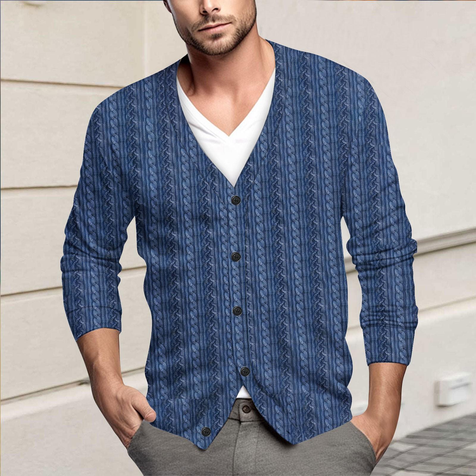 

Мужская повседневная однобортная модная куртка-кардиган с длинными рукавами на пуговицах L синий