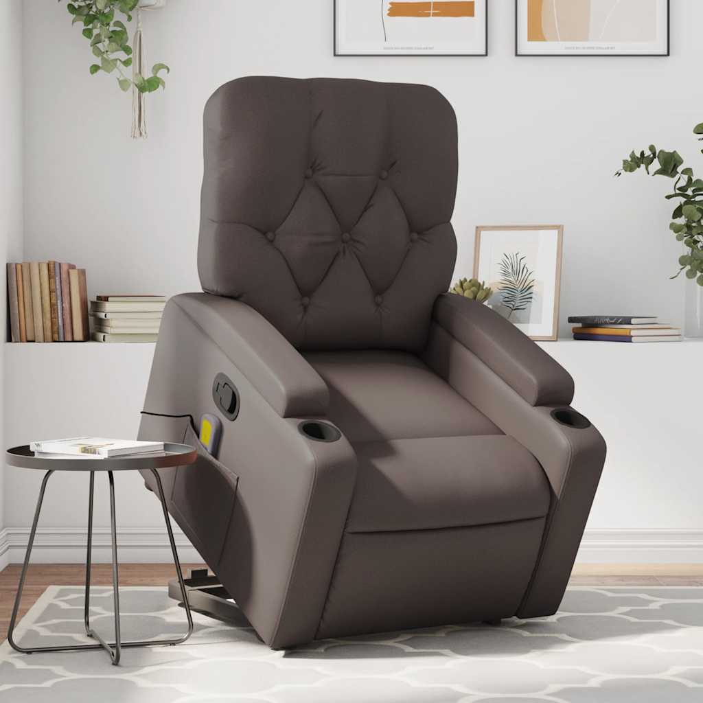Recliner Chair with Lift Function Brown Faux Leather