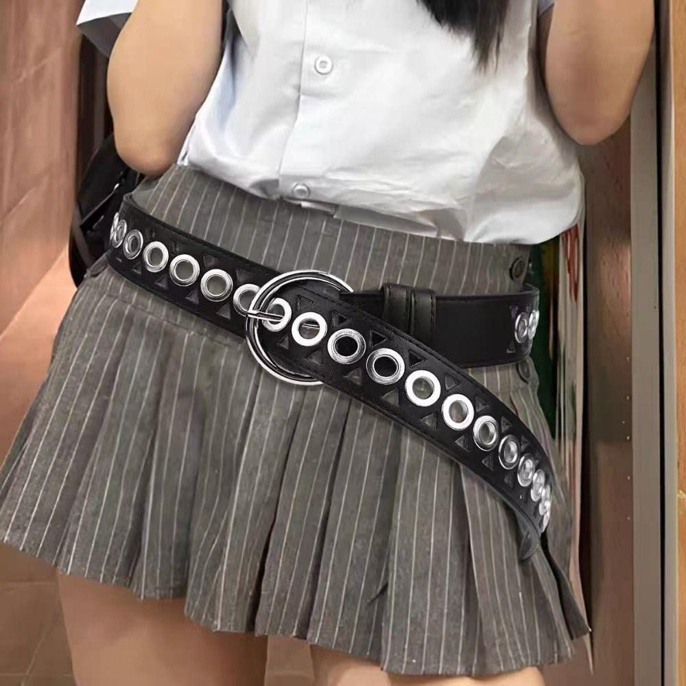 

Metal Buckle Wide Waistband Korean Style Y2K Girl Waistband Adjustable PU Leather Belt Men чорний