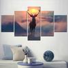 Teenager Modern Reindeer Mountain Fog Scenery Wall Art Canvas Set - Modular Room Decorative Pictures Landscape Mountain Painting