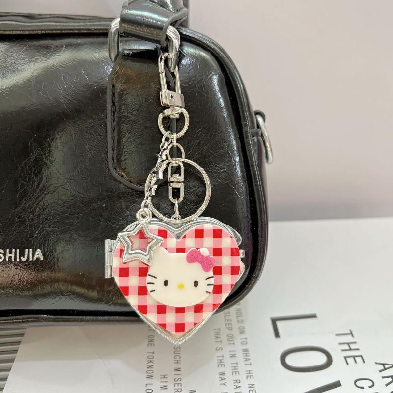 Cute Cartoon Leopard Plaid Cat Heart-Shaped Portable Mirror Keychain Bag Pendant Makeup Accessory For Women Girls Gift