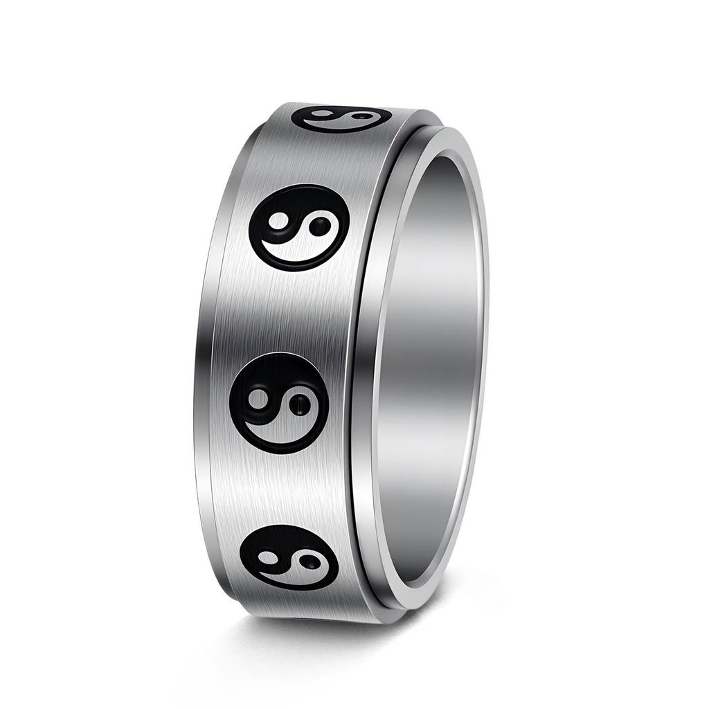 8MM Men's 304 Stainless Steel Tai Chi Rotating Decompression Ring