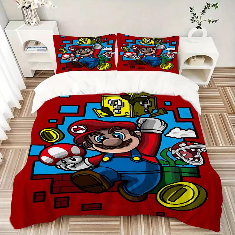 3pc Mario Adventure Bedding Set Guest Room Bedroom Decor Christmas Halloween Decor Birthday and Holiday Gifts- All Seasons 3pcs Quilt 129
