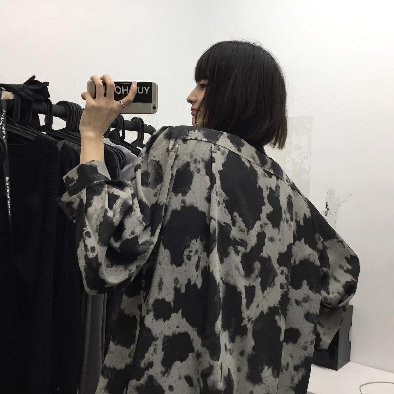 Korean-style Retro Versatile Leopard Print Shirt Top Loose Long-sleeved Shirt Coat for Women