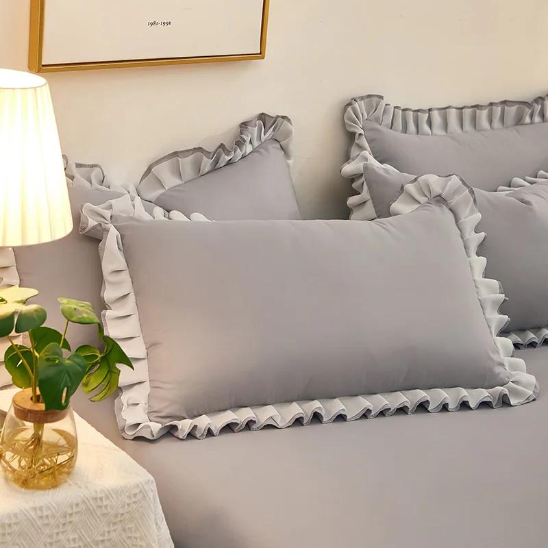 Ruffle Lace Design Pillow Case Korean Style Soft Washed Cotton Pillow Case Super Cute Pillowcase 48x74cm Pillow Cover Room Decor