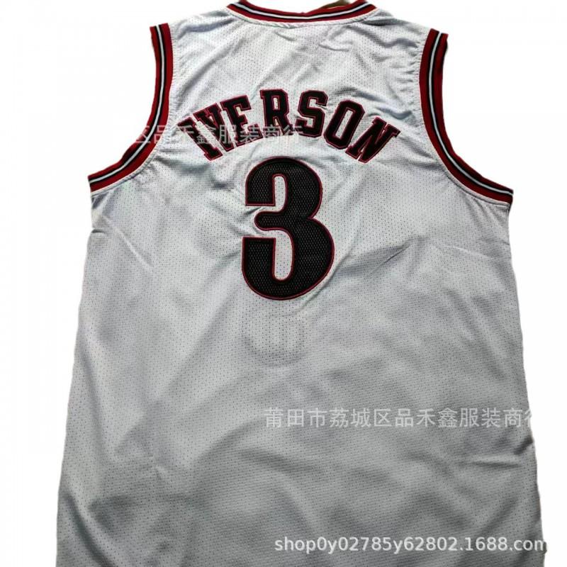 Philadelphia 76ers Retro Basketball Jersey Allen Iverson 3 Black White Embroidered Cotton Sports Fan Apparel