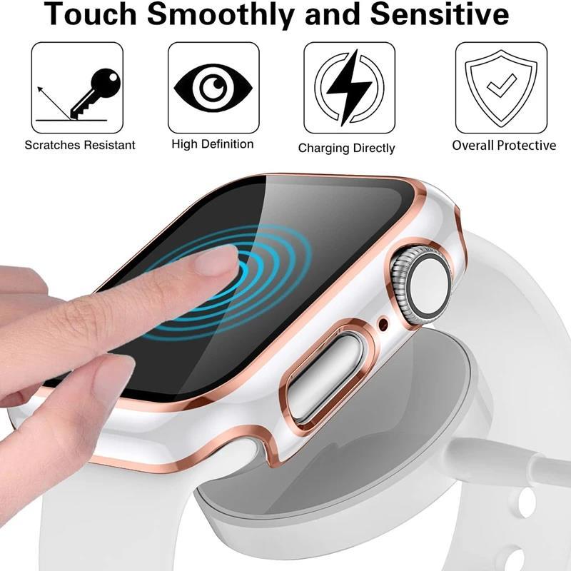 Glas+Hülle Für Apple Watch Hülle 45mm 41mm 44mm 40mm Armband Zubehör Displayschutz für iwatch Serie 4 5 6 SE 7 8 9