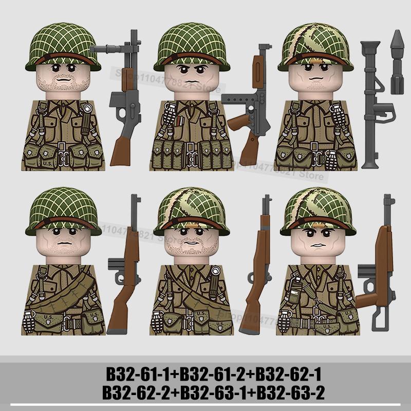 WW2 US Rangers 101 Airborne Soldier Figures Building Blocks Military Army Infantry Gear Helmet Rifle Guns BAR Bricks Toy Gifts
