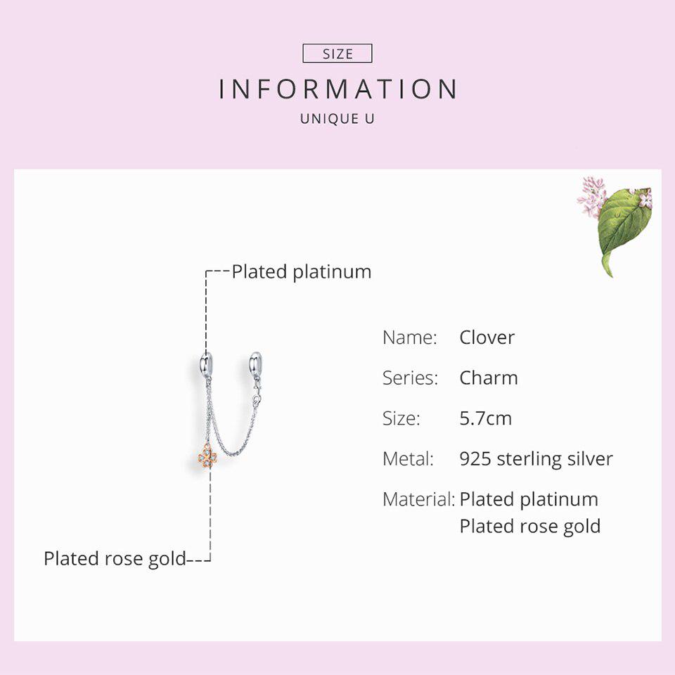 Lanț de siguranță din argint sterlin BAMOER 925, pisică, pisică, trifoi cu patru foi, se potrivește cu bijuterii originale pentru brățări