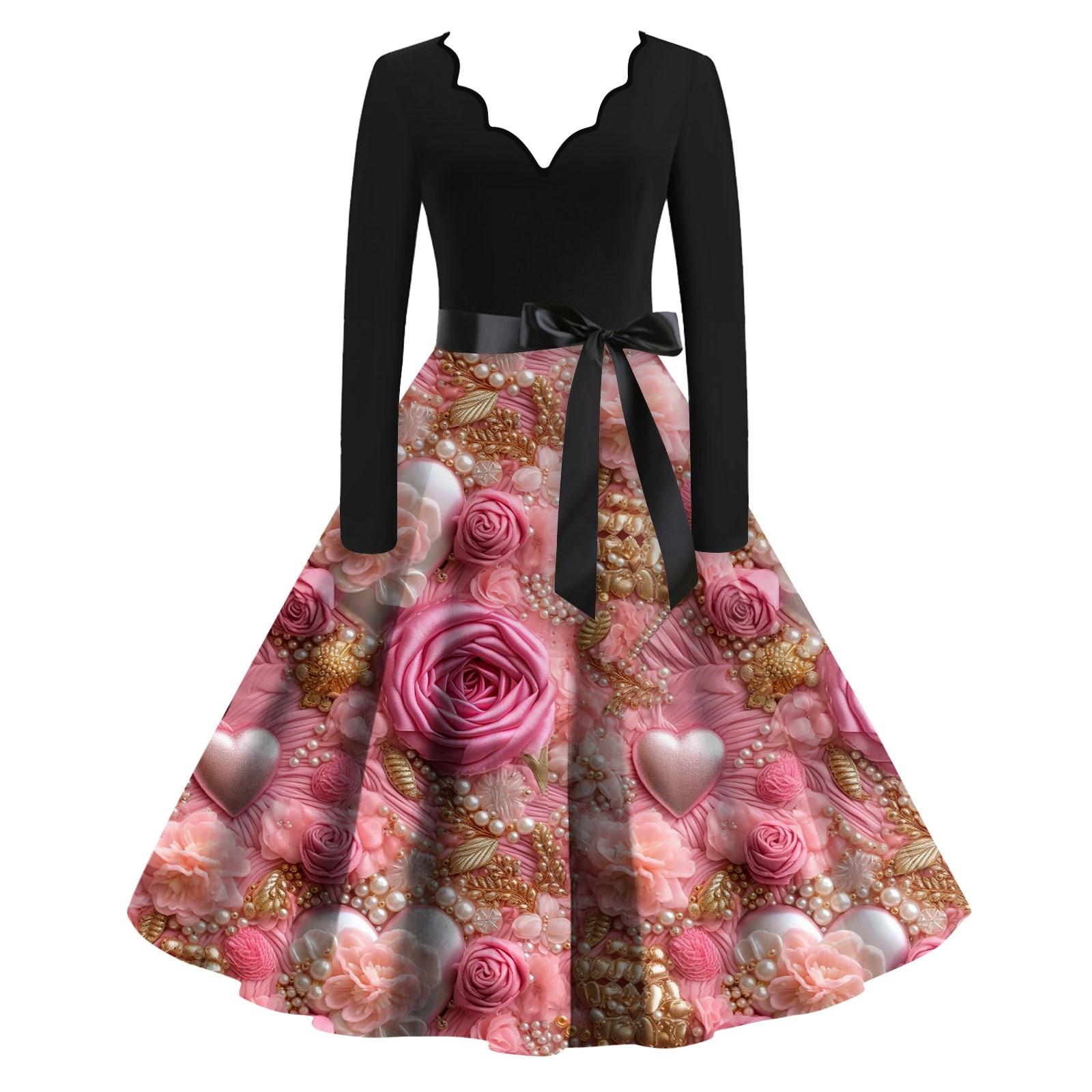 

Женское облегающее платье свободного кроя с V-образным вырезом и длинными рукавами в стиле «День святого Валентина» с принтом в виде сердец XL розового золота