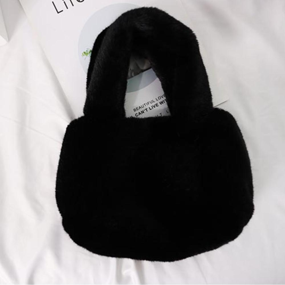 Faux Mink Fur Handbag – Soft Plush Tote, 2 Colors, From Korea